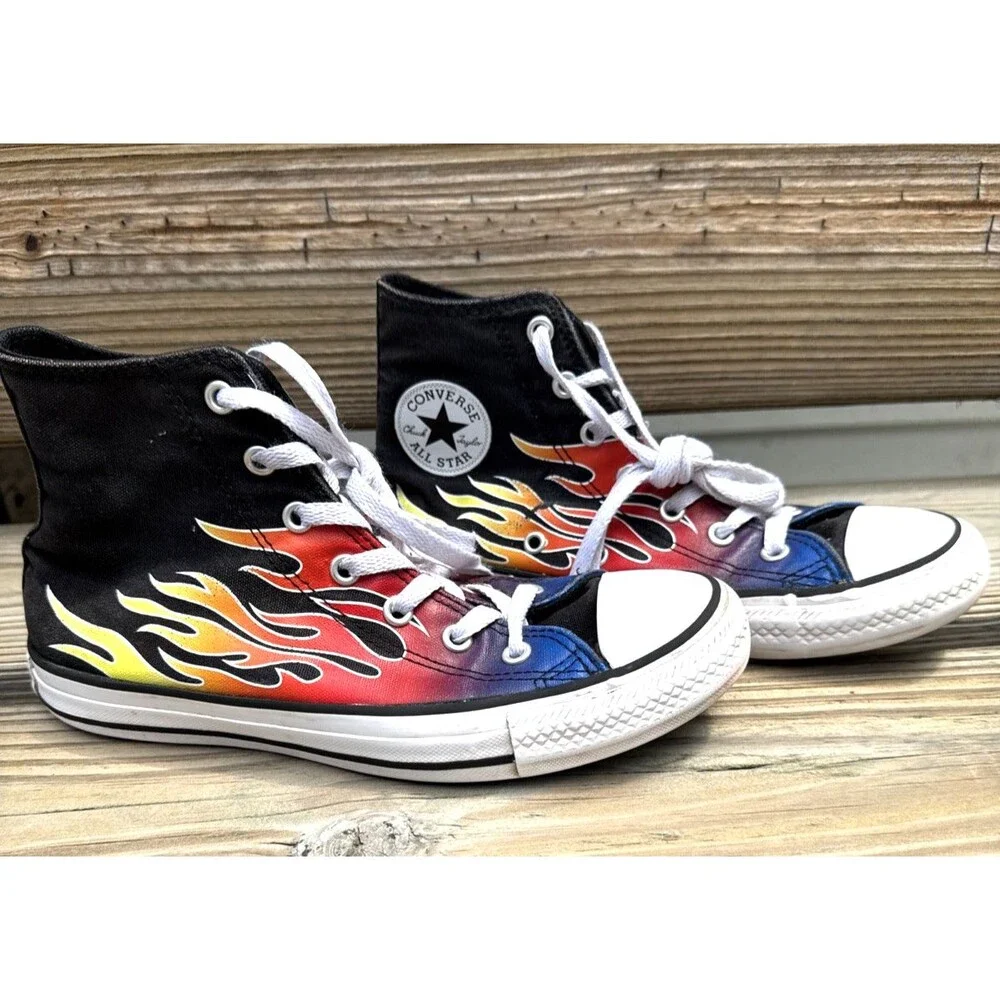 Converse Chuck Taylor All Star Cars Flames High Top Sneakers Kids 4.5 Womens 6.5